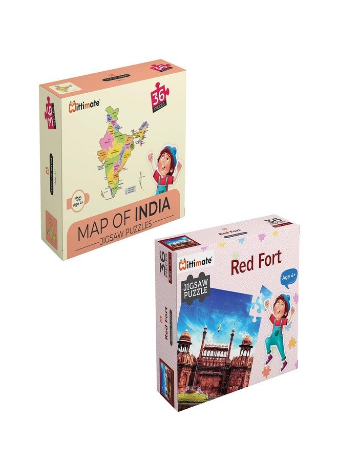 Mittimate Jigsaw Puzzle Combo Set of 2 - Map of India and Red Fort I 36 Pieces Cardboard Puzzle Game for Kids Age 4 to 6 Year I Birthday Gift for Children - Image 2